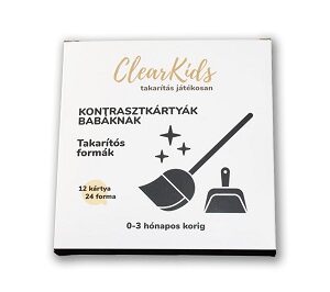 Fekete-fehér kontrasztkártyák babáknak - takarítós mintákkal